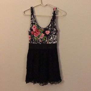 Floral Leopard Top Lace Bottom Skirt